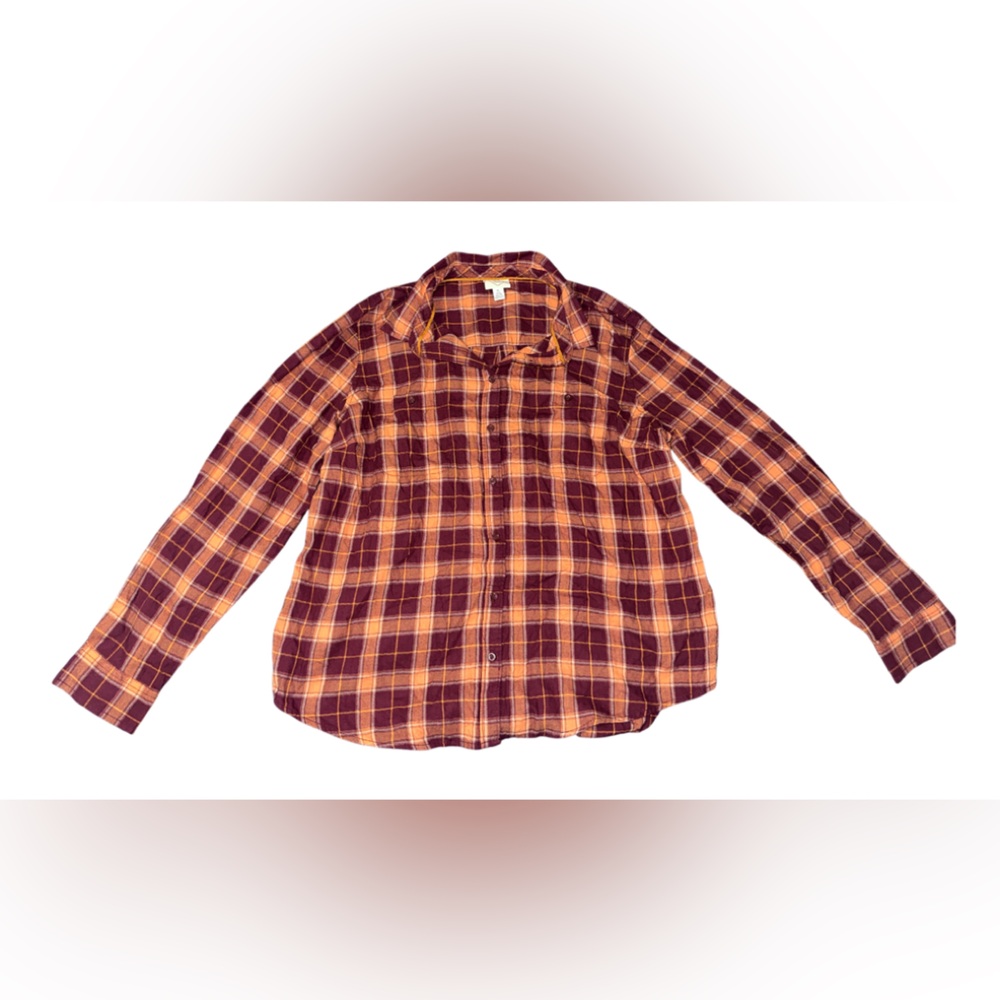 St. John's Bay Maroon and Mustard Plaid Shirt